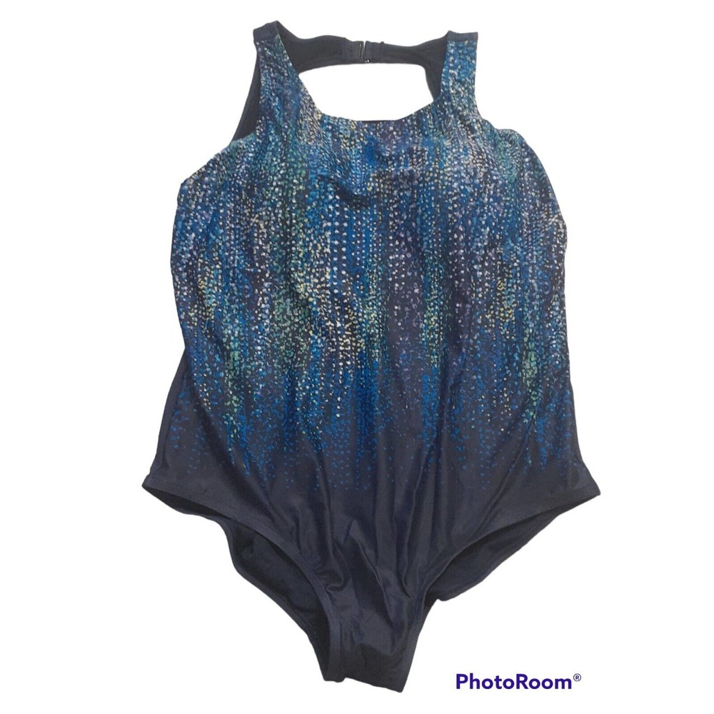 NWOT Women's Swim365 Navy Multicolor High-Neck One Piece Swimsuit Size 24 D/DD